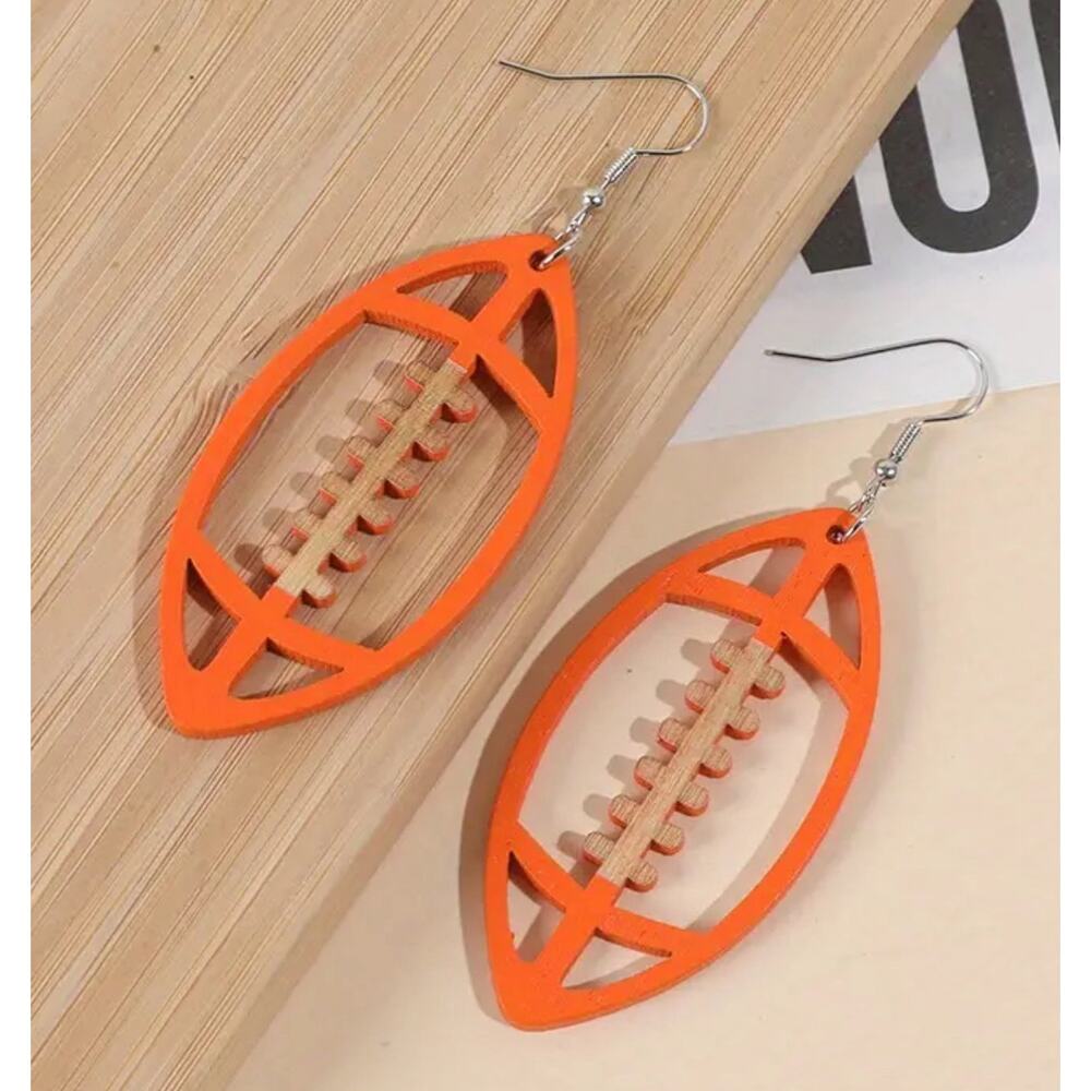 Football Wooden Earrings orange